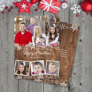 Rustic Snowflakes Photo Collage Christmas Card