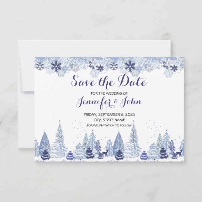 Rustic Snowflakes Winter Marriage Save The Date (Front)