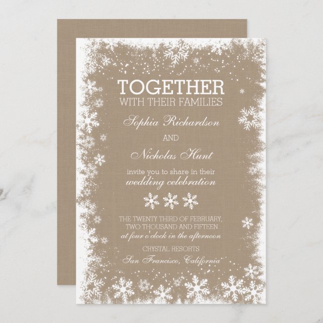 Rustic Snowflakes Winter Wedding Invitations (Front/Back)