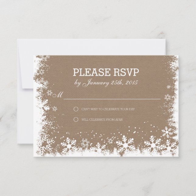 Rustic Snowflakes Winter Weddings RSVP cards (Front)