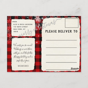 Rustic Snowing Script Merry Christmas Postcard
