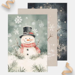 Rustic Snowman Art Variety Pack Decoupage Wrapping Paper Sheet