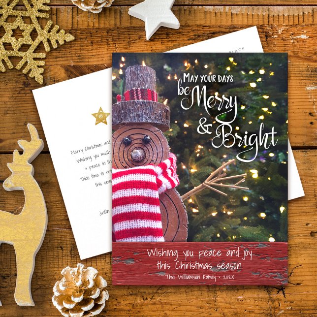 Rustic Snowman Days Be Merry Bright Script Cute Holiday Postcard (Creator Uploaded)