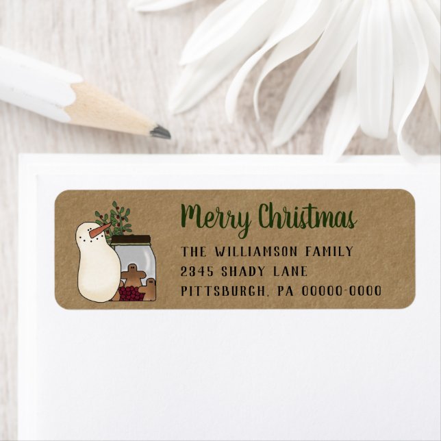 Rustic Snowman & Gingerbread  Kraft Return Address (Insitu)