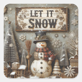 Rustic Snowman 'Let It Snow' Winter Sticker