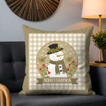 Rustic Snowman Merry Christmas Festive Holidays Cushion<br><div class="desc">Rustic Snowman Merry Christmas Festive Holidays Throw Pillows Cushions features the text "Merry Christmas" in modern script typography accented with a cute snowman holding holly on a plaid background. Perfect for Christmas holiday decor and gifts for family and friends. Designed by ©2024 Evco Studio www.zazzle.com/store/evcostudio</div>