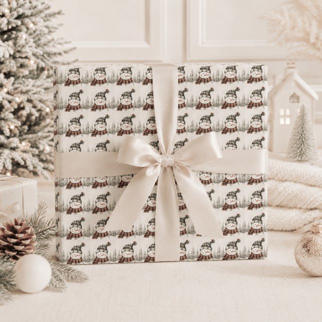 Rustic Snowman Plaid Christmas Personalised  Wrapping Paper (Creator Uploaded)