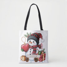 Rustic Snowman Red Heart Buffalo Plaid Christmas