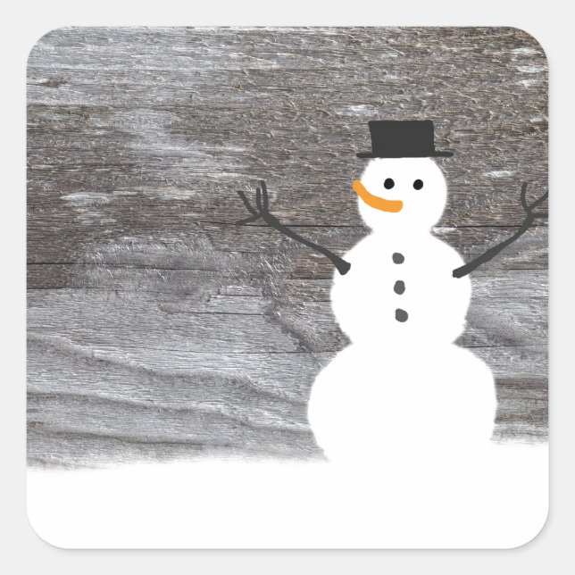 Rustic Snowman Square Sticker (Front)