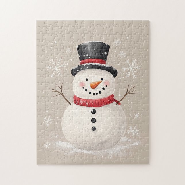Rustic Snowman with Snowflakes Jigsaw Puzzle (Vertical)