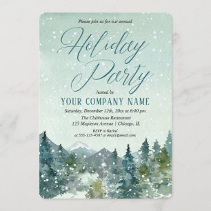 Rustic snowy mountains company holiday party invitation