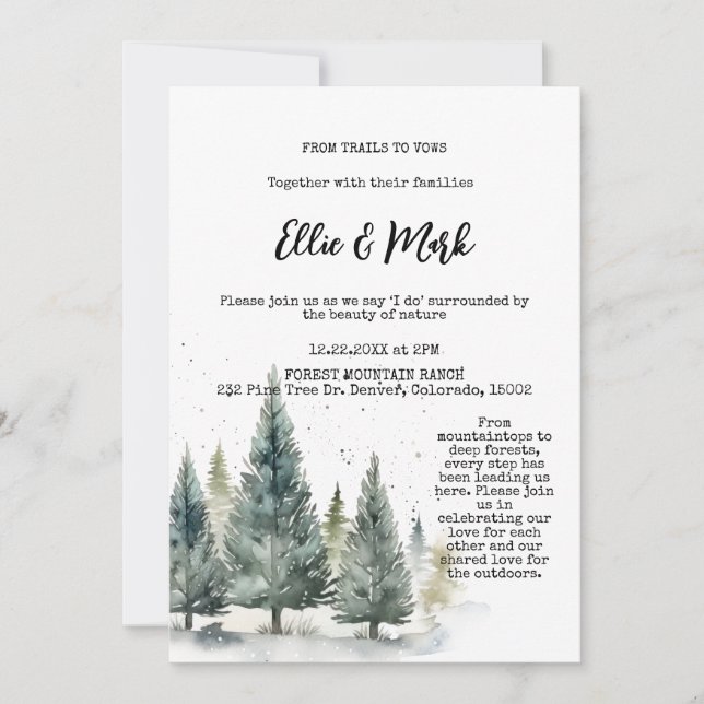 Rustic Snowy Pine Tree Forest Outdoorsy Wedding  Invitation (Front)