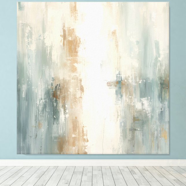 Rustic Soft Dusty Blue Brown Cream Abstract Print (Insitu(Wood Floor))