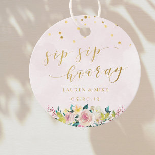Rustic Soft Pink Floral Sip Sip Hooray Wedding Favour Tags