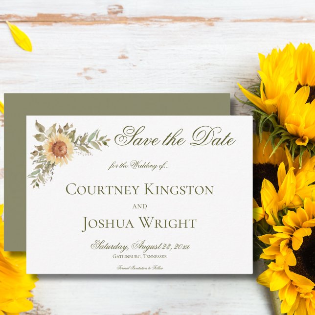 Rustic Soft Sunflowers Green Wedding Save The Date (Creator Uploaded)