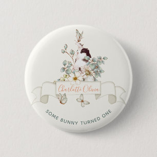 Rustic Some Bunny is One Floral Girl Cottagecore 6 Cm Round Badge