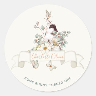 Rustic Some Bunny is One Floral Girl Cottagecore Classic Round Sticker