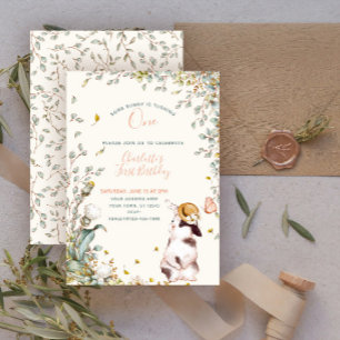 Rustic Some Bunny is One Floral Girl Cottagecore I Invitation