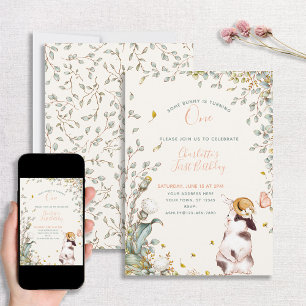 Rustic Some Bunny is One Floral Girl Cottagecore I Invitation
