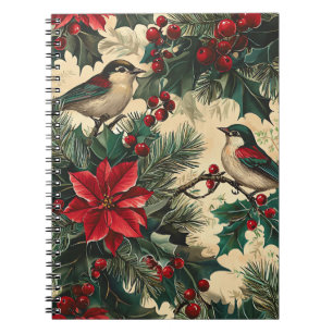 Rustic Songbird Poinsettia Winter Cream Botanical Notebook
