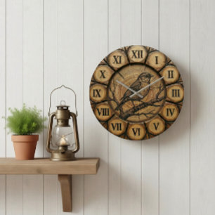 Rustic Songbird Wall Clock   Wood-Look Cabin Decor