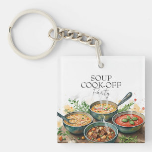 Rustic Soup Cook-Off Potluck Party Watercolor Key Ring