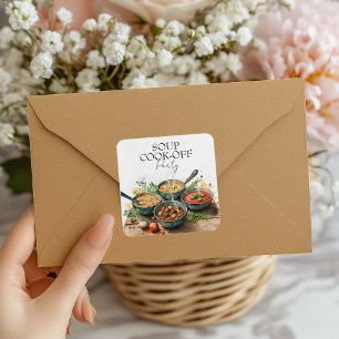 Rustic Soup Cook-Off Potluck Party Watercolor Square Sticker