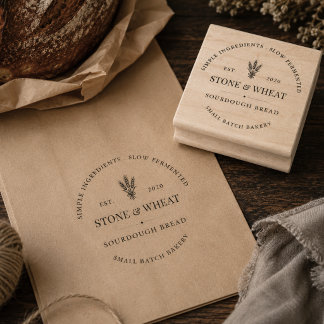 Rustic Sourdough Bakery Logo Wood Rubber Stamp