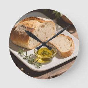 Rustic Sourdough Bread Olive Oil Round Clock