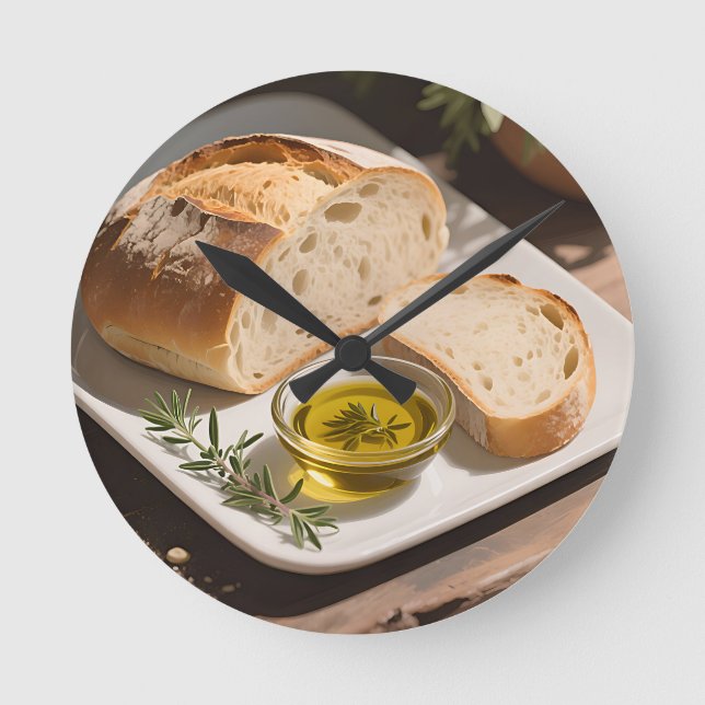 Rustic Sourdough Bread Olive Oil Round Clock (Front)