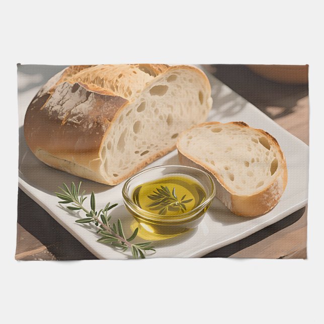 Rustic Sourdough Bread Olive Oil Tea Towel (Horizontal)