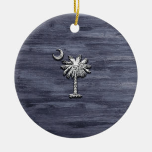 Rustic South Carolina Palmetto and Moon Ceramic Tree Decoration