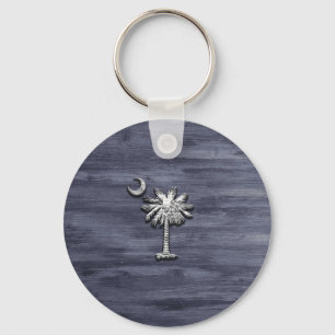 Rustic South Carolina Palmetto and Moon Key Ring
