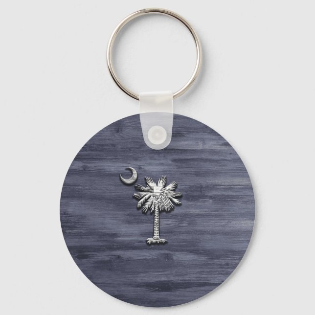 Rustic South Carolina Palmetto and Moon Key Ring (Front)