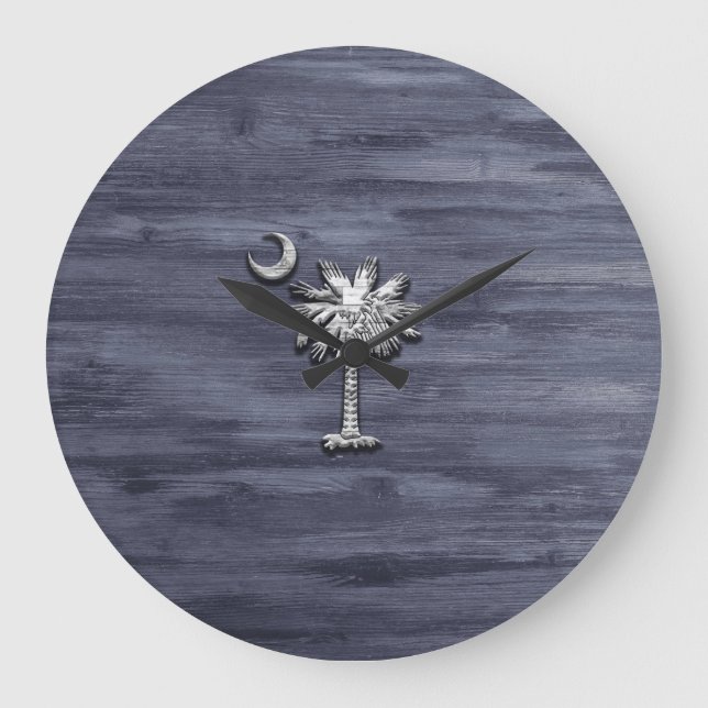Rustic South Carolina Palmetto and Moon Large Clock (Front)
