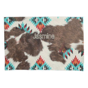 Rustic South Western Cowhide Turquoise Pillowcase