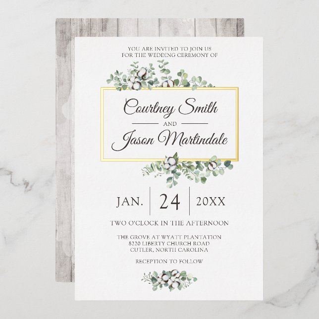 Rustic Southern Cotton Boll Botanical Wedding (Front/Back)