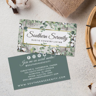 Rustic Southern Cotton & Botanical Social Media Business Card