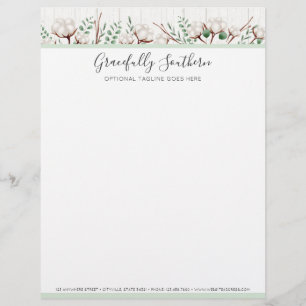 Rustic Southern Cotton Flowers on White Barn Wood Customised Letterhead
