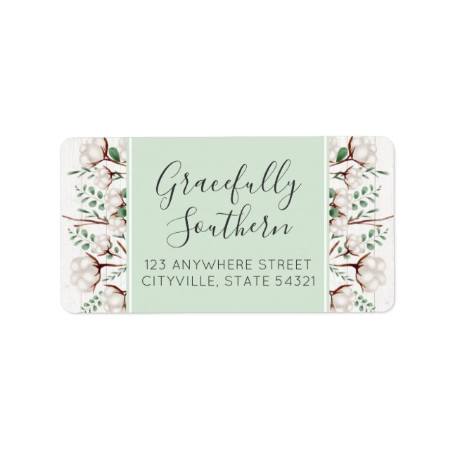 Rustic Southern Cotton Flowers on White Barn Wood Label (Front)