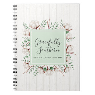 Rustic Southern Cotton Flowers on White Barn Wood Notebook