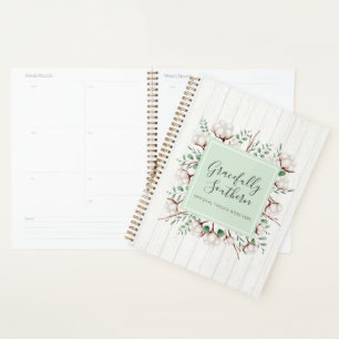 Rustic Southern Cotton Flowers on White Barn Wood Planner
