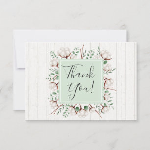 Rustic Southern Cotton Flowers on Wood Thank You Card