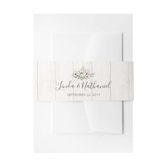 Rustic Southern Cotton & Wood Country Wedding Invitation Belly Band (Front Example)