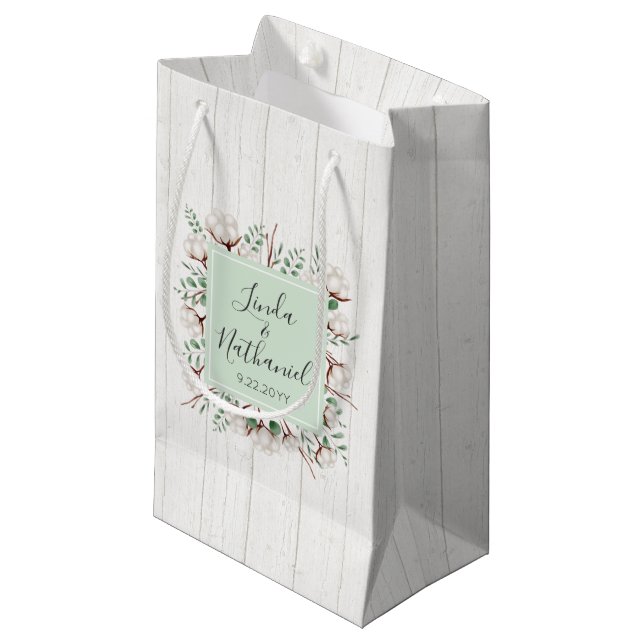 Rustic Southern Cotton & Wood Farm Wedding Favour Small Gift Bag (Front Angled)