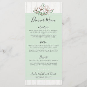 Rustic Southern Cotton & Wood Wedding Dinner Menu
