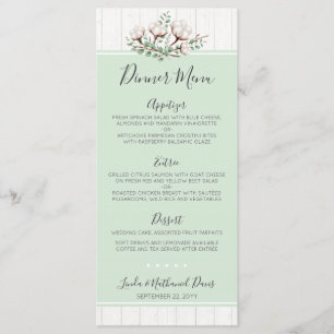 Rustic Southern Cotton & Wood Wedding Dinner Menu