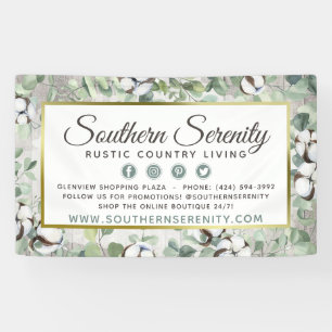 Rustic Southern Watercolor Cotton & Botanical Banner