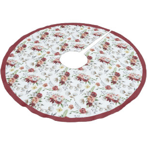 Rustic Southern Watercolor Floral & Cotton Pattern Brushed Polyester Tree Skirt
