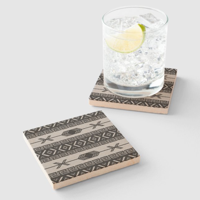 Rustic Southwest Aztec Pattern Sandstone Stone Coaster (Side)